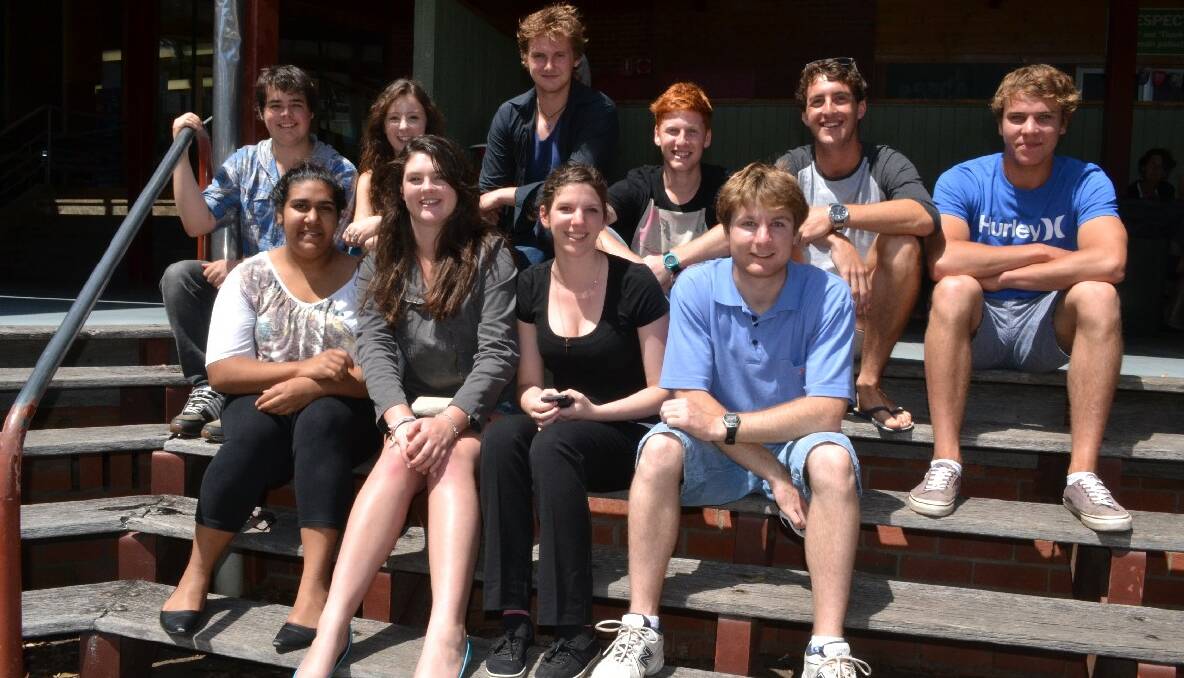 TOP PERFORMERS: The Year 12s gathered at a special morning tea on Friday to celebrate this year’s outstanding results were (back) Josh Hurren, Darrie Wyndham, Zeph Gabriel-McLean, Pat Armstrong, Oliver Batten, Lewis Robertson; (front) Tamara Kenny, Claire Aston, Maia Zucco and Daniel Lawson. 