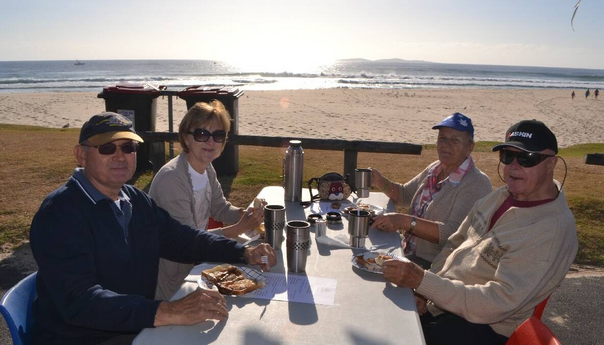 VISITORS AND LOCALS: Eddie and Ann Neuhof from St Clair with Narooma locals Brigitte and Otto Eichler at the Narooma Australia Day breakfast. 