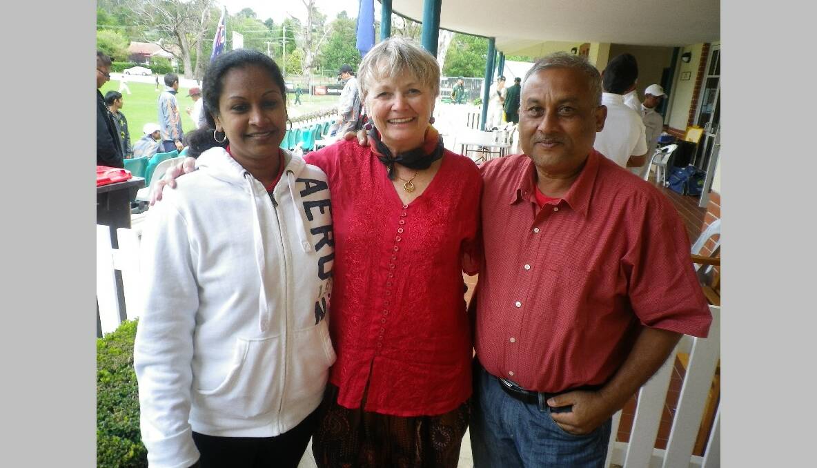  PROUD AS: Narooma local Heather May is seen here flanked by Sally and David Kallicharan, proud parents of Kristan, the 13-year-old captain of the Trinidad and Tobago Under 16 Years Boys Cricket Team.  