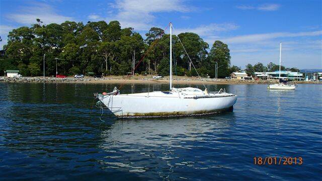 FINALLY FOUND: The ghost yacht was towed into Batemans Bay. Photo courtesy RMS