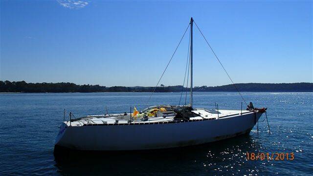 FINALLY FOUND: The ghost yacht was towed into Batemans Bay. Photo courtesy RMS 