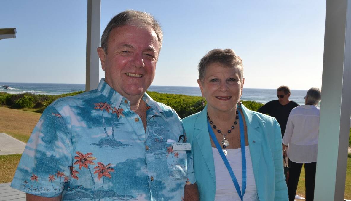 AMBASSADOR AND DEPUTY: Narooma Australia Day ambassador Petrea King and Eurobodalla Shire deputy mayor Neil Burnside at the main surf beach. 