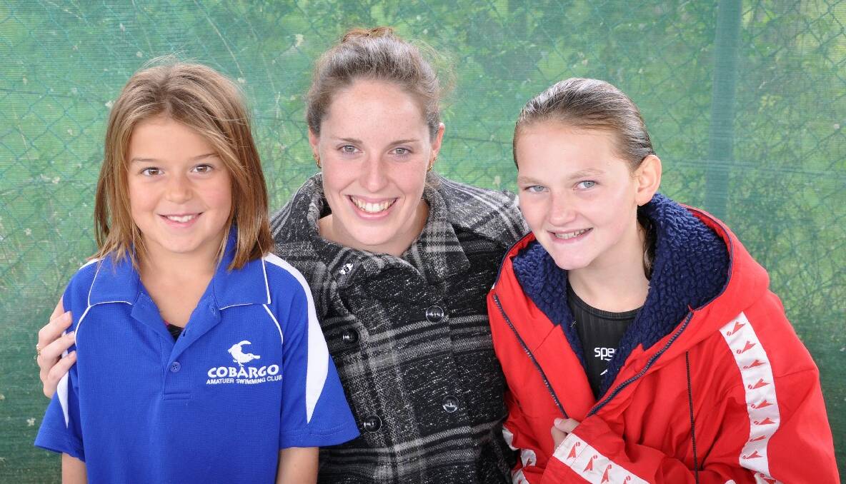 HERO: Alicia Coutts with Eliza-Jane Norris and Jorja Moore of Cobargo ASC who will swim at SOPAC on Saturday, March 9, at the Speed Sprints State Finals. 