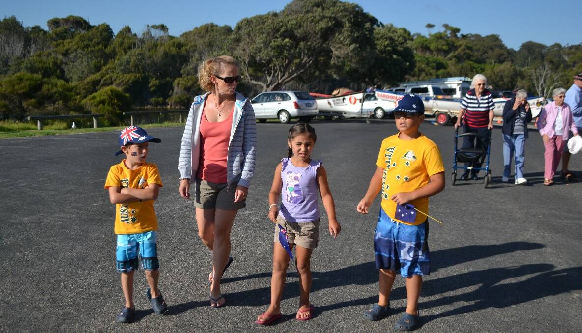 CANBERRA CREW: Arriving at the Narooma Australia Day breakfast are Canberra family mum Wendy Meza and kids Daniel, Dylan and Alani. 