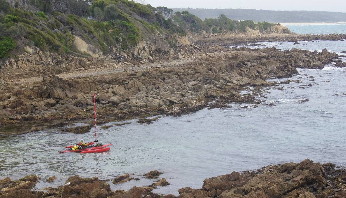KAYAK MISSION: The mystery kayaker makes his way past Narooma on his way down to Eden. Photo by Jane Robertson 