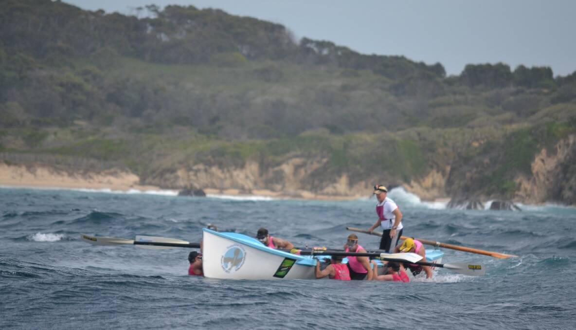 CREW CHANGE: Tathra veterans perform a successful crew change somewhere near Mystery Bay in today’s leg to Bermagui.