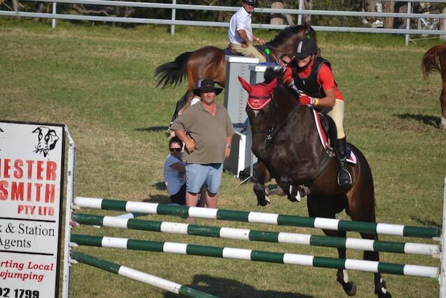 SIX BAR: Toni Wallace of Cooma on Moves Like Jagger competing in the six bar showjumping at the Cobargo Show.