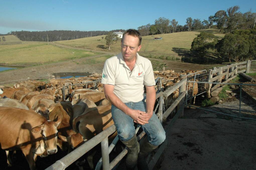 DAIRY DAYS: Nic Dibden at his milking shed at Tilba Tilba speaking to the Narooma News about the then drought.