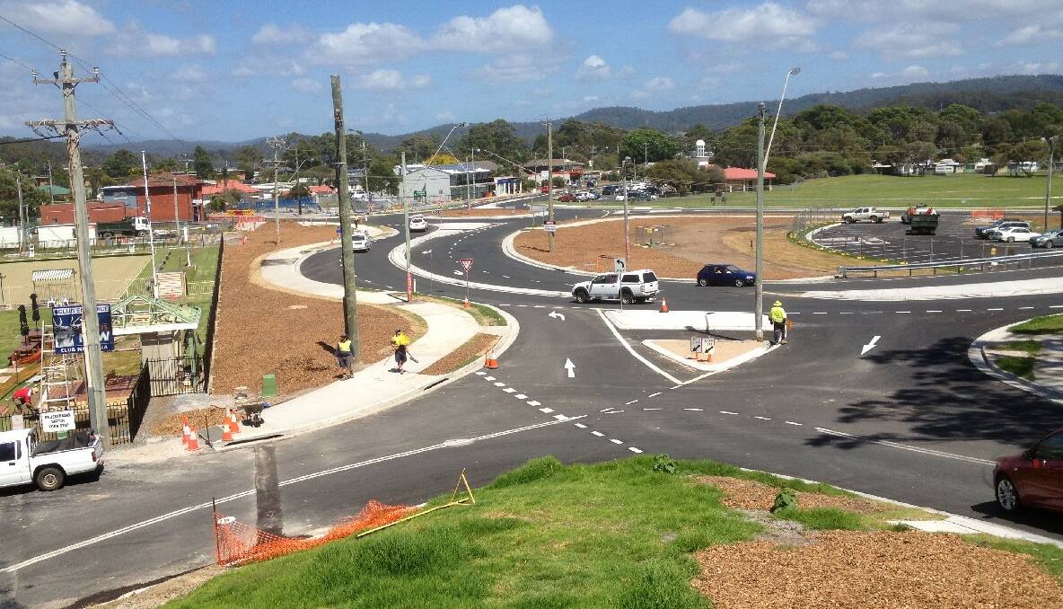 NEW LOOK: View of the new roundabout of the Narooma Streetscaping Project work from Bowen Street. 