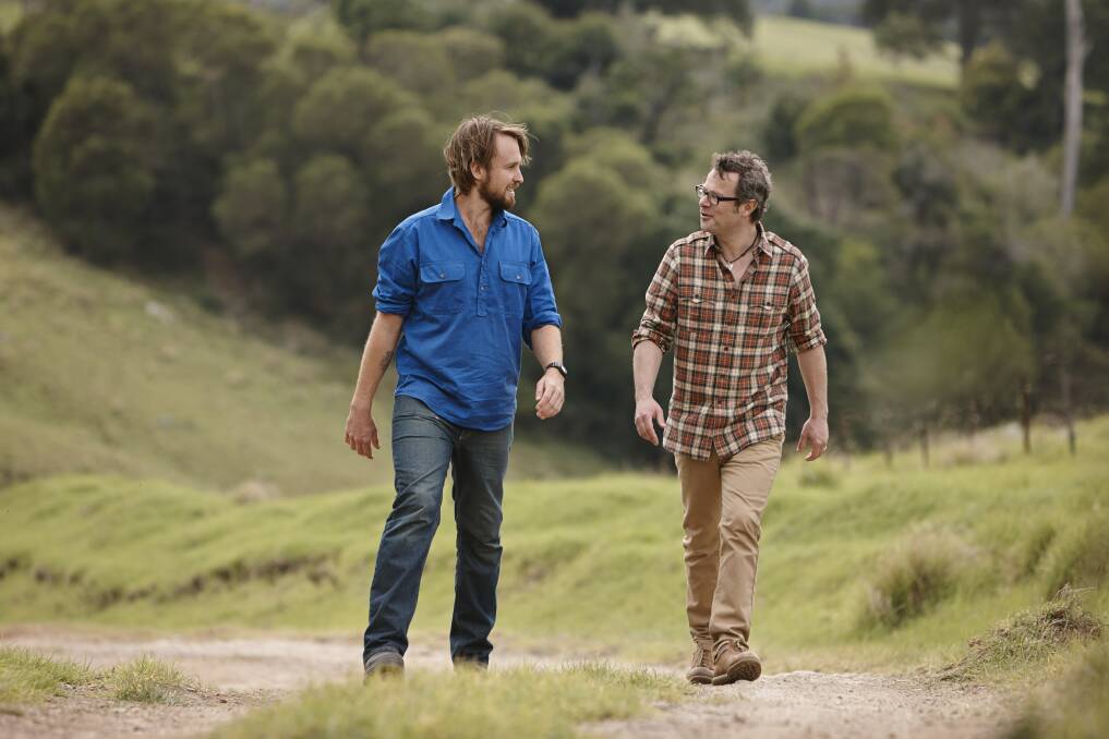 ON THE FARM: Paul and Hugh on the River Cottage Australia farm...