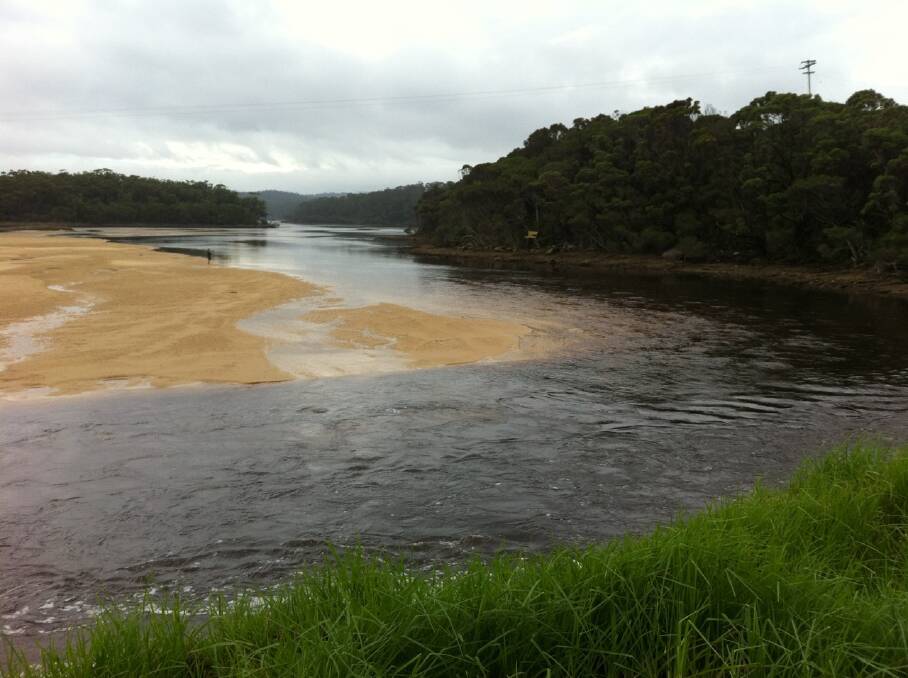 PREVIOUS OPENING: The entrance to Cuttagee Lake south of Bermagui after it opened in heavy rain back in March 2012. 