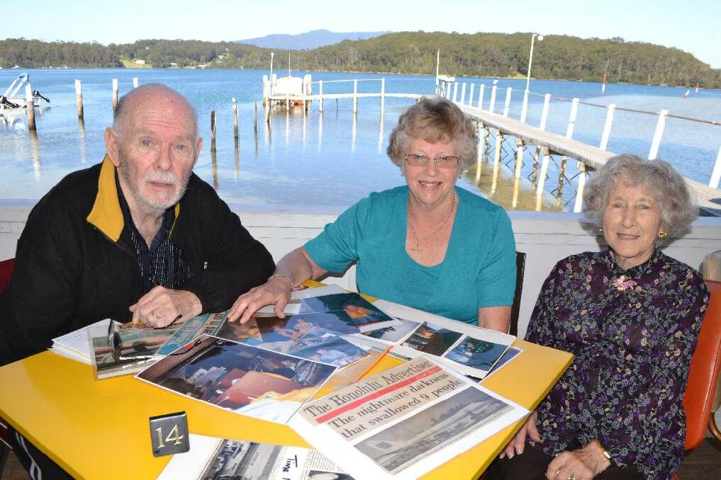 FLIGHT SUVIVORS: Narooma resident Ben and Barbara Mohide with fellow Flight 811 survivor Beverley Thomas (centre) of New Zealand at the Quarterdeck Café last week.