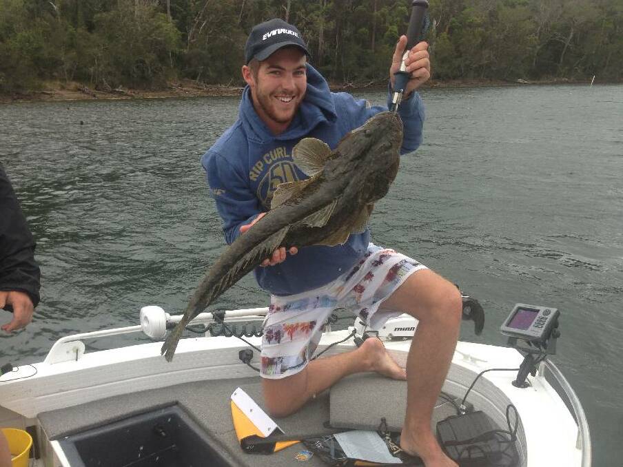 WINNING FLATHEAD: The winning flathead from Day 1 was this 91cm fish caught on a Shimano blade by Tom Boynton of Canberra.