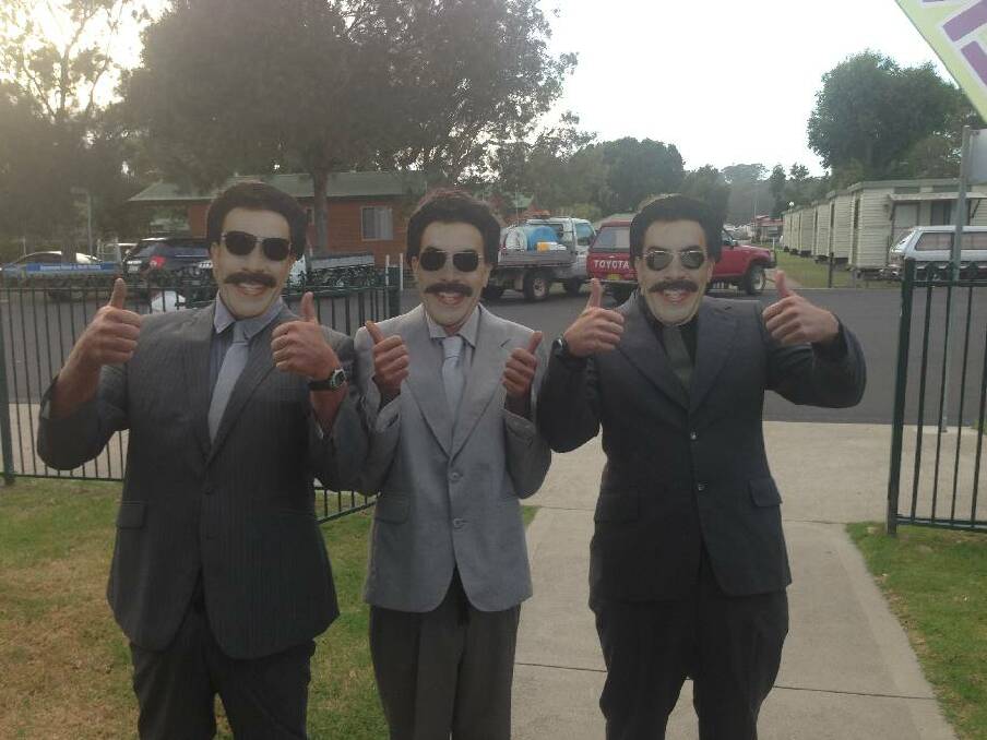 BEST DRESSED: Team Borat from Yass, consisting of Steve and Jack Commens and Mark Southwell, were the winners of Best Team Uniform award. We can’t show Mankini shots but check out the on-line report…