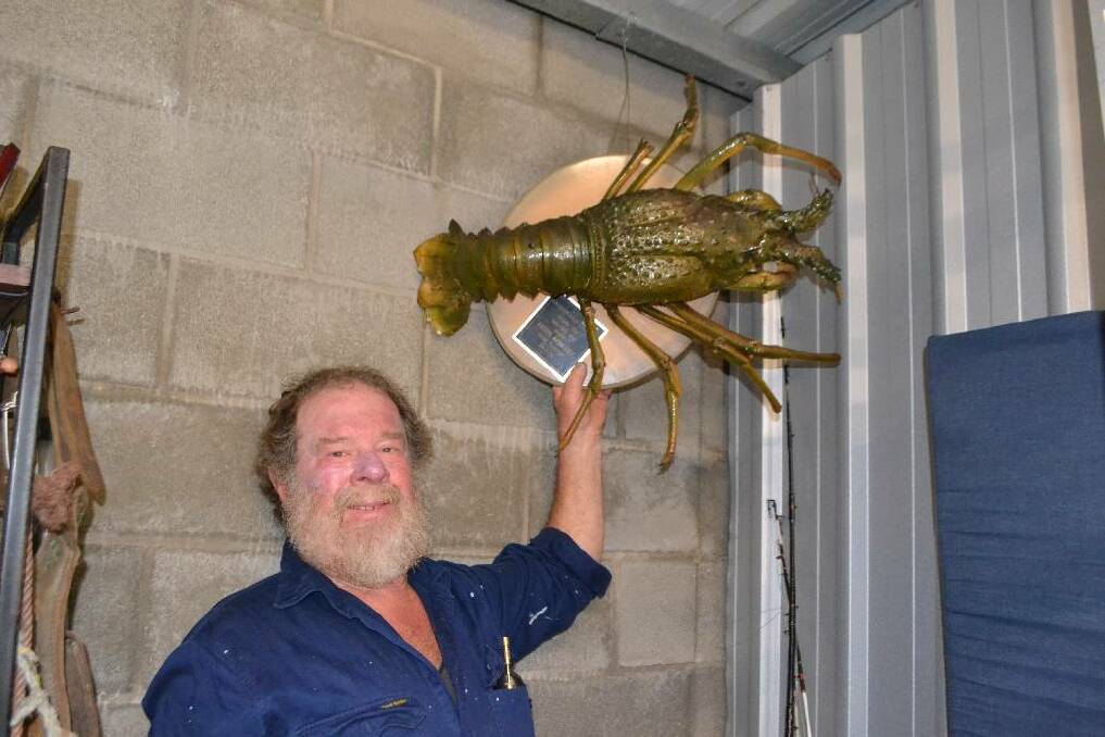 BIGGEST LOBSTER: Among the mementos in Keith Appleby’s shed is this massive 6kg lobster he caught in Wagonga Inlet on 2kg line.