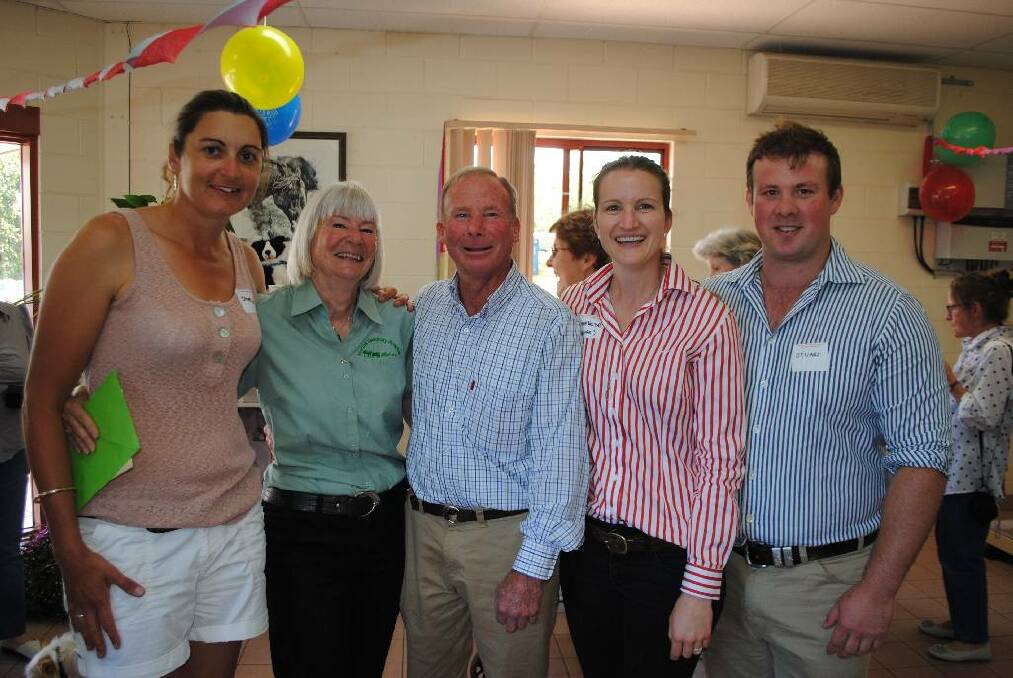 CHANGING HANDS: On Saturday a party was held at Moruya Veterinary Hospital to farewell long time vets Peter and Mary Atkinson who are retiring. The new practice owners were also there to meet and greet people. Pictured from left are vets local lass Janelle Dunkley, Mary and Peter Atkinson, Annie Seager and Stuart Geard who come to the Eurobodalla from Tamworth.