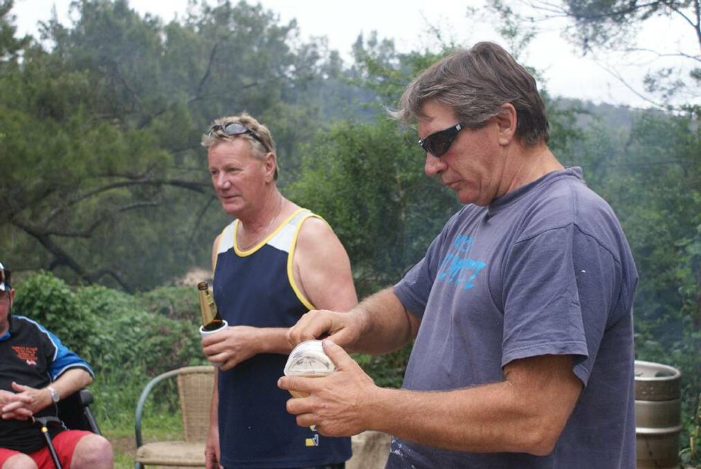 CAMP CREW: Brent Lockton and Steve Dobson at the Numnutz winter swimmers’ summer camp.