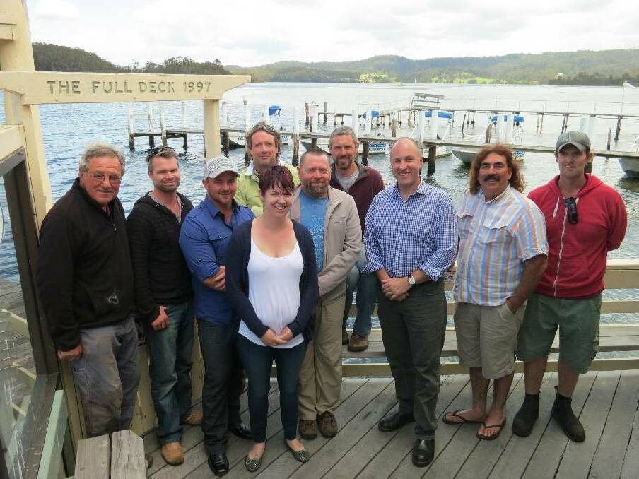 OYSTER FARMERS: Australia’s Oyster Coast members at the meeting in Narooma last week included David Maidment (Wagonga Inlet), front left, Andrew Loftus (Wonboyn), Ben Ralston (Clyde River), Stacey Loftus (Wonboyn), Shane Buckley (Wapengo), AOC Executive Officer Andrew Wales, Wayne Davies (Wagonga Inlet), Chris Ritchie (Wagonga Inlet); Brett Weingarth (Merimbula), back left, and Greg Carton (Pambula). 