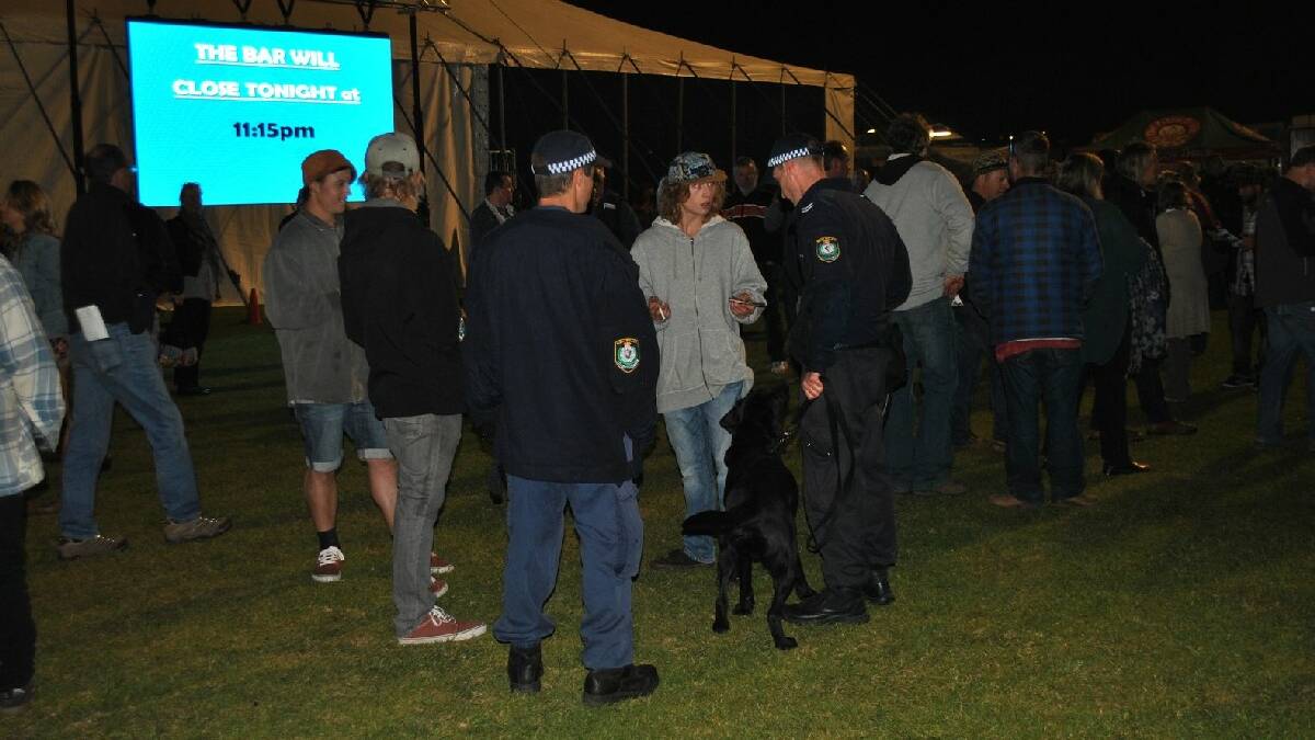 The police and sniffer dogs maintained their active presence at the Blues Festival on Saturday night.