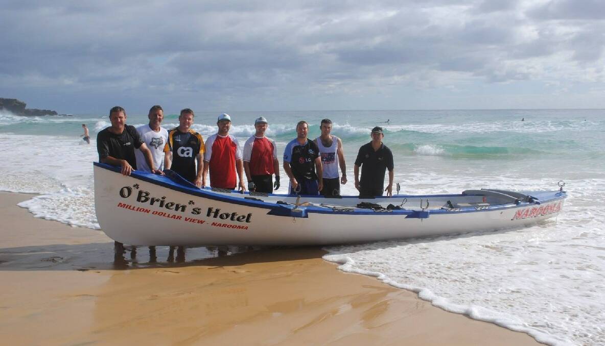 The 2013/2104 Narooma crew in the George Bass are Johnny Davis, Unto Holopainen, Stuey Croser, Nigel Constable, Jae Constable, Adam Morris, Rod Patmore and sweep Brendan Constable. Absent on this training day was Glen Wilton.