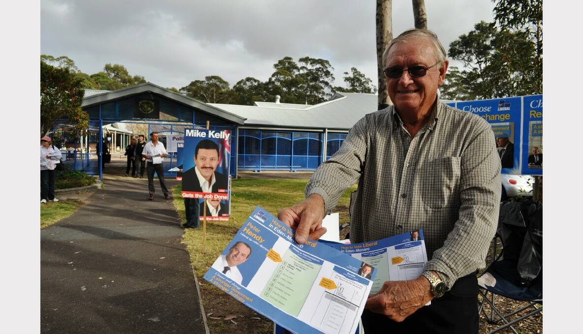 Robert Hughes was handing out how to vote cards at Sunshine Bay Public School. 