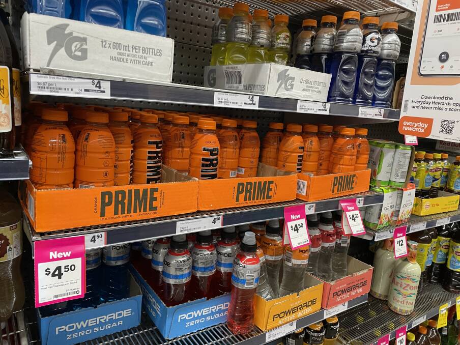 The shelf full of the orange-flavoured Prime Hydration drink was emptied in 20 minutes in Bowral. Picture by Briannah Devlin. The shelf full of the orange-flavoured Prime Hydration drink was emptied in 20 minutes in Bowral. Picture by Briannah Devlin.