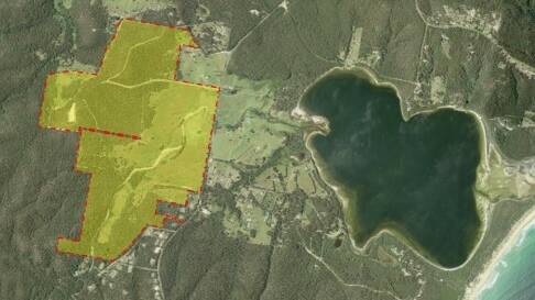Location Map showing Bournda Downs Property. The large mass of water pictured is Wallagoot Lake. Source: SIX Maps
