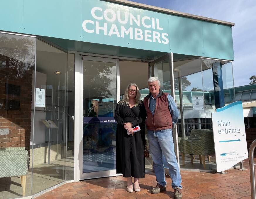 Narooma residents Nicole Keith and Rob Christie believe a decision on the sale of the land should be made after the September council elections. Photo: Maeve Bannister