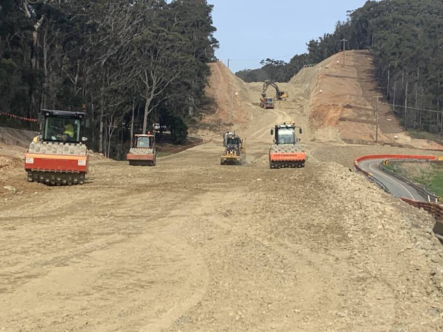 ROAD CLOSED: Heavy machinery working on the main cutting for the realignment of George Bass Drive at Grandfathers Gully.