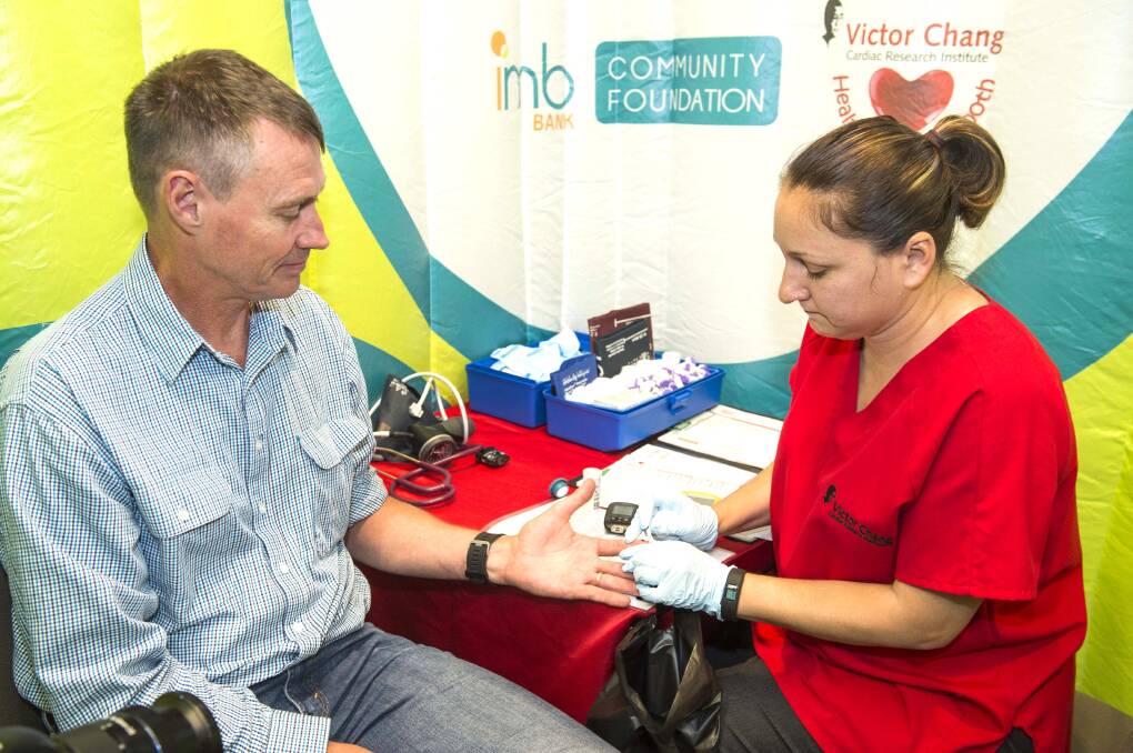 A quick blood sugar test is part of the heart health check. Photo: Supplied. 