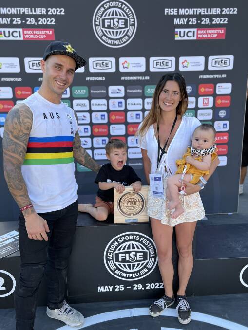 Olympic gold medallist and 2021 Celebrity Sports Dad of the Year Logan Martin with his young family.