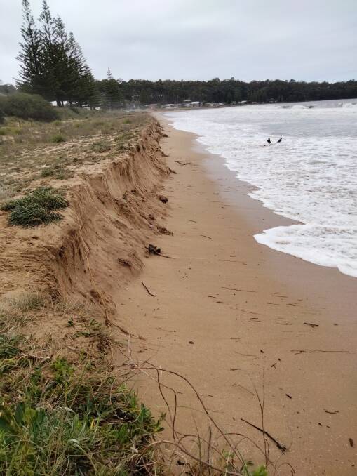 Heavy surf has caused short-term erosion at several locations along Eurobodallas 140 plus kilometres of coastline, including at Long Beach.