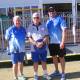 Winner of the Narooma Bowls Club Major Singles Championship, Garry Carberry  is congratulated by President John Downie and Runner Up John Breust.