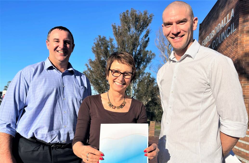 Eurobodalla Councils Climate Action Plan 2022-32 has been adopted and Mayor Mathew Hatcher says work to meet the targets starts now. Director of planning Lindsay Usher, manager of environmental services Deb Lenson and Mayor Mathew Hatcher.