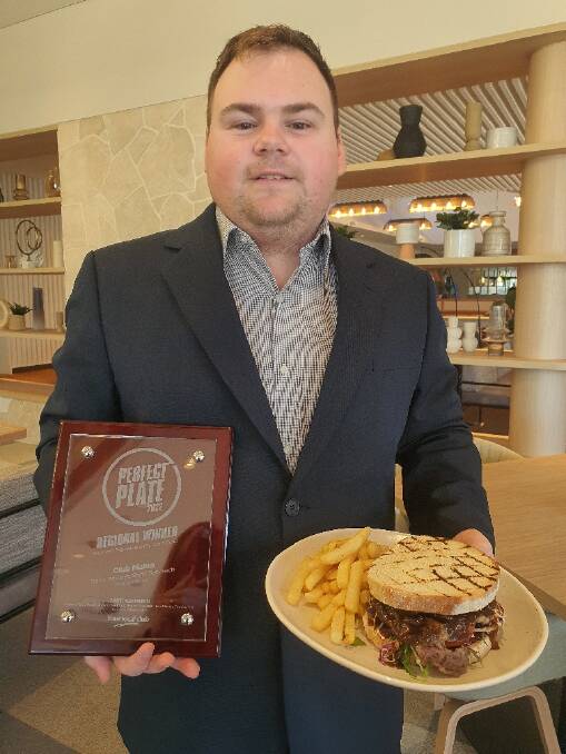 Daniel Thornton with 'Dan's Marquee Steak Sandwich. Picture: supplied