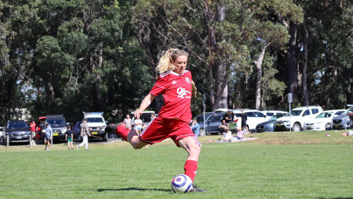 Melissa Hoar playing for Narooma FC in their grand final against Broulee. Picture by Jorja McDonnell.
