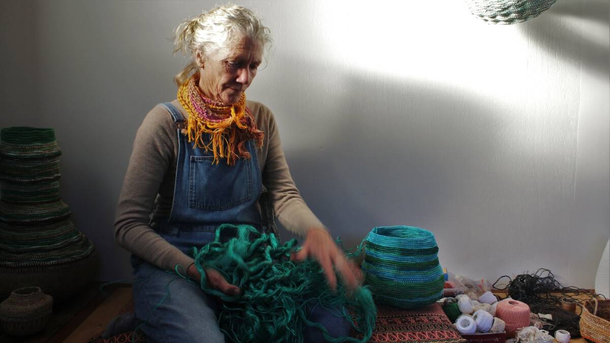 Bernadette Davis collects plastic ropes from the ocean and transforms them into works of art. Picture: James Tugwell