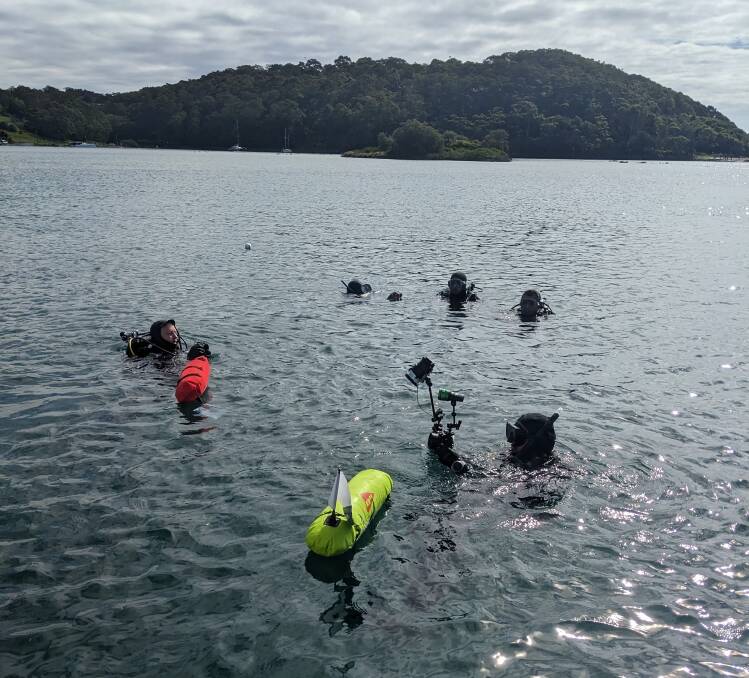 Divers from The Nature Conservancy and Joonga Aboriginal Land & Water Corporation helped seed the oyster larvae onto the subtidal reef. Picture by James Caffery, Eurobodalla Shire Council