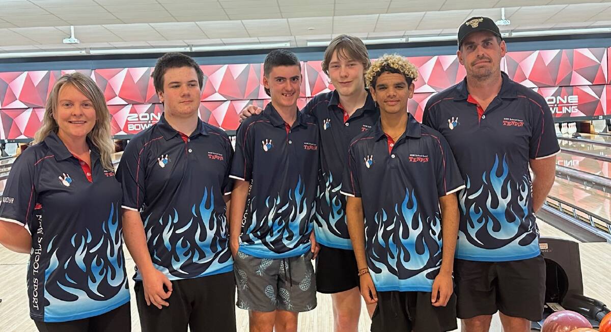 Narooma High School staff Melanie Austin and Todd Wright with the tenpin bowling team - Ewan, Bryce, LB and Joseph. Picture supplied