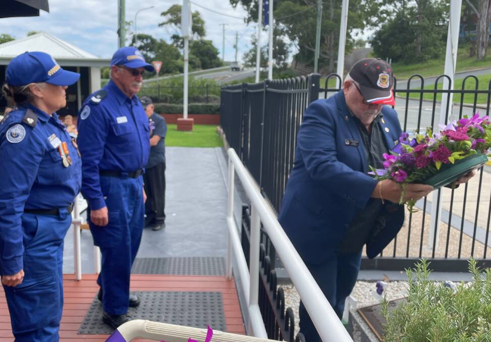 Marine Rescue Narooma volunteers Gillian Kearney and Steve Moody laid a wreath at the Narooma RSL sub-Branch War Animal Day service at Club Narooma on Saturday, February 24. Picture by Marion Williams