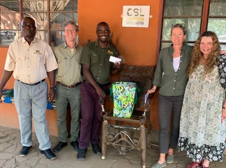 Pictured left to right at Conservation South Luangwa's headquarters: CSL's Richard Zulu, Dr Carl von Schreiber, CSL veterinarian Dr Mwamba Sichande, CSL's CEO Rachel McRobb and Motria Tymkiw von Schreiber. Picture supplied.