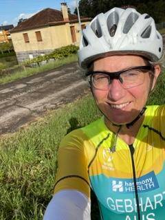 Dr Judy Gebhart excels at cycling. The cycle course in Pontevedra was uphill which she had trained for well. Picture supplied