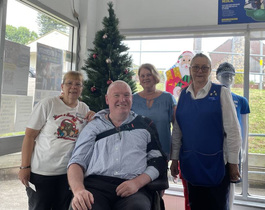 Vinnies staff and carer Carol Whitney, Danni and Store manager Mary with front-desk volunteer Simon Owens. Picture by Sam Armes. 