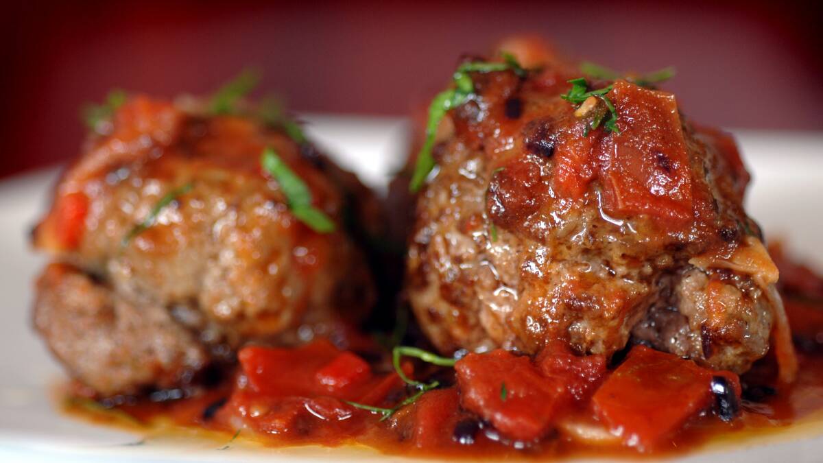 Grown-up Vegemite meatballs at Aubergine Restaurant. Picture by Melissa Adams 
