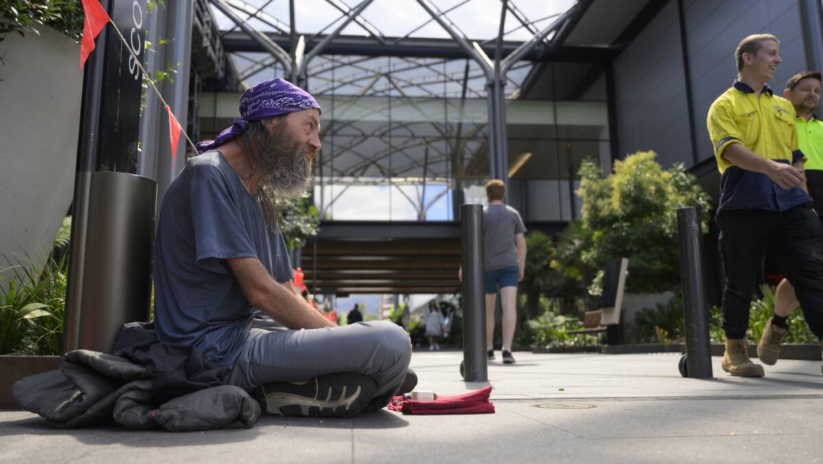 Homeless Canberran Danny Masters does not have the means to accept digital contributions. Picture by Keegan Carroll