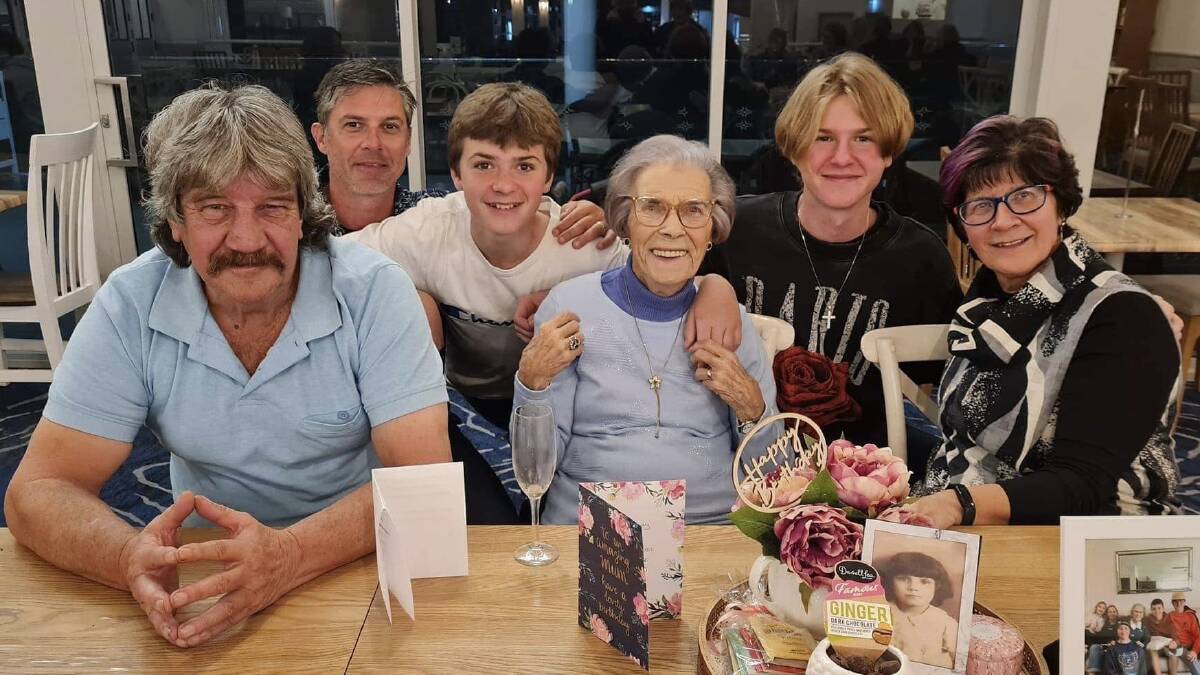 From left: Violet's son Brian, grandson Simon, great grandson Blair, Violet, great grandson Finn and daughter Viviane.