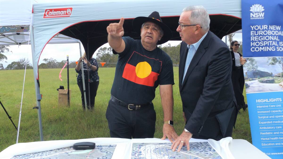 Uncle Bunja Smith and Minister for Health Brad Hazzard at the Moruya site on March 1. Picture: Megan McClelland
