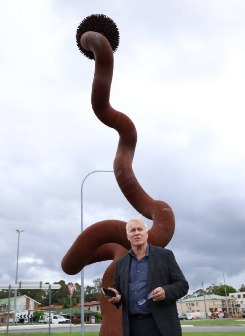 Chamber president and Sculpture for Clyde committee member David MacLachlan said Weed is an impressive addition to the sculpture walk. Picture via Eurobodalla Shire Council/Facebook