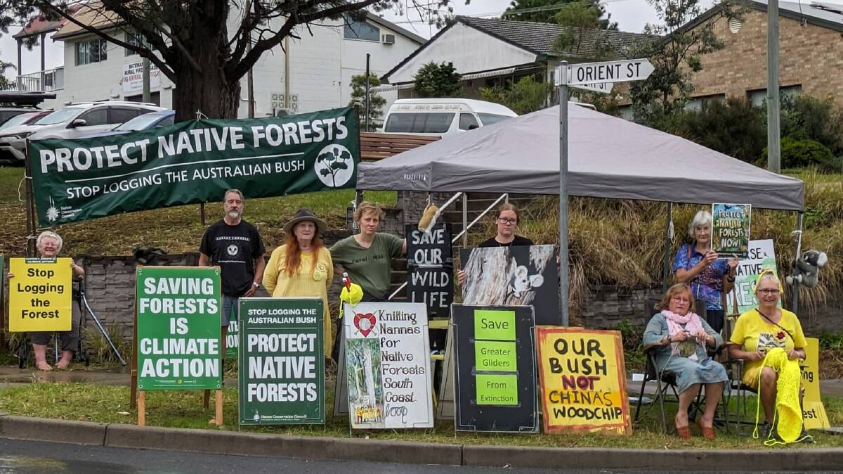 Protesters gathered outside the Forestry Corporation building in Batemans Bay on Monday, February 5. Picture supplied. 
