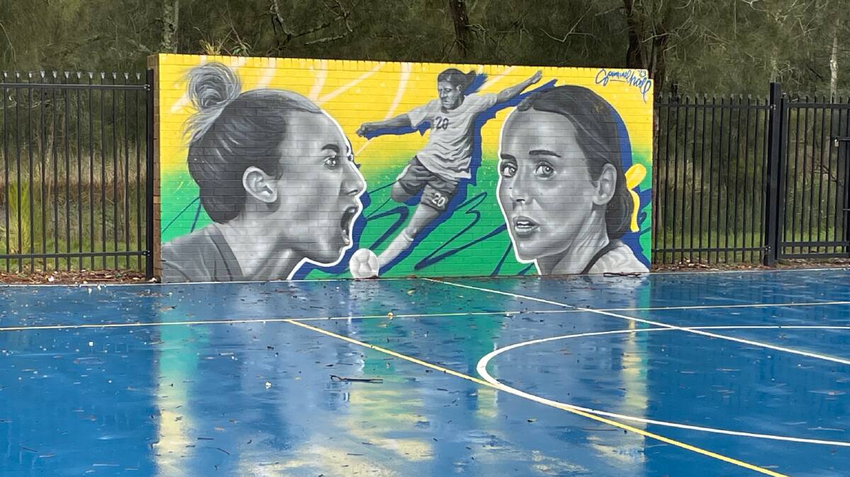 The wonderful mural of Sam Kerr and the Matilda's - positive role-models in a prominent space for students - and the freshly resurfaced courts. Picture by Vic Silk.